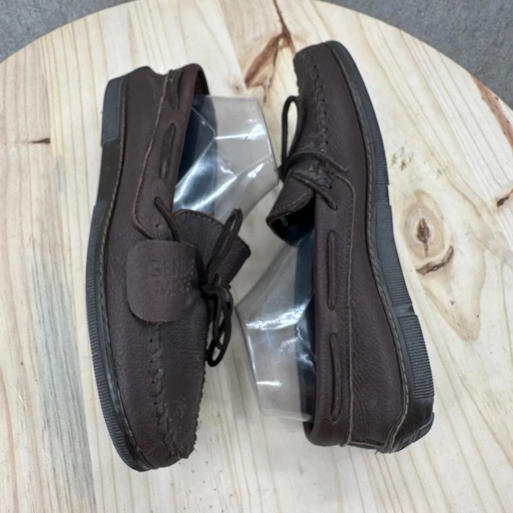 Minnetonka Moccasin Men 10 Brown Moosehide Leather Whipstitch Loafers